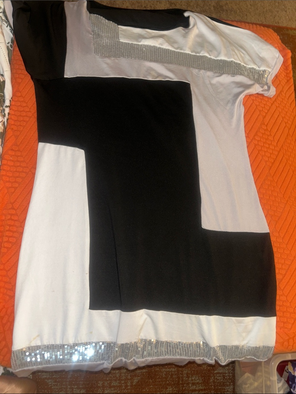 Black and White Colorblock Top with Sequin Trim